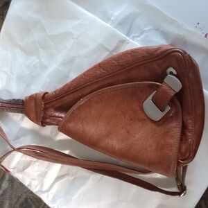 Made in Italy All Leather Cognac BackPack or Shoulder cros. Straps. Video Previe